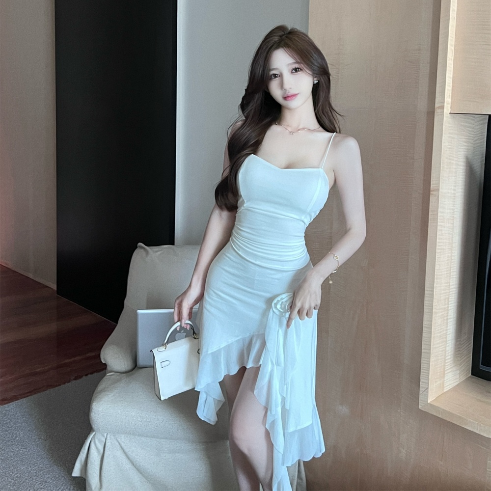 White split long dress irregular dress for women