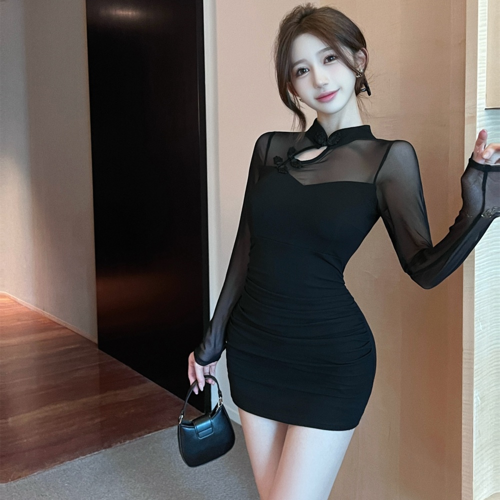 Long sleeve tight Chinese style package hip dress