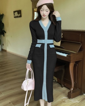 Bottoming knitted dress slim France style long dress