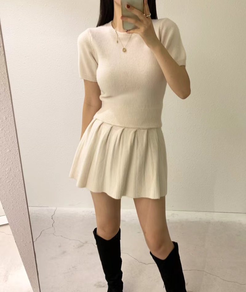 Knitted pleated tops Korean style fashion dress 3pcs set