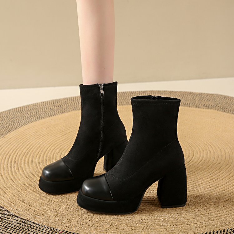 Winter high-heeled boots thick short boots for women