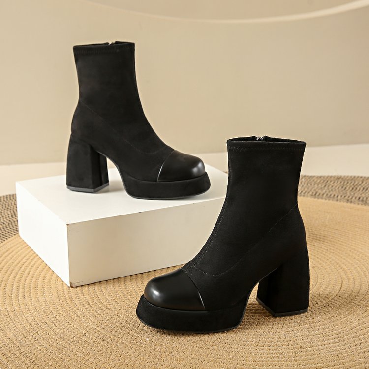 Winter high-heeled boots thick short boots for women