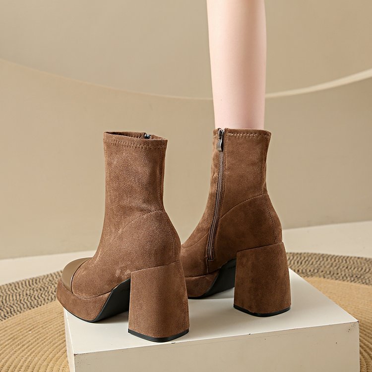 Winter high-heeled boots thick short boots for women