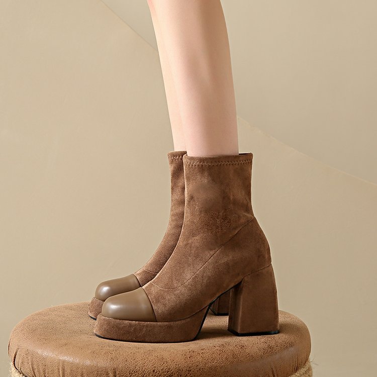 Winter high-heeled boots thick short boots for women