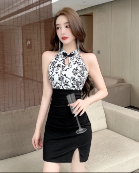 Strapless package hip dress mixed colors cheongsam