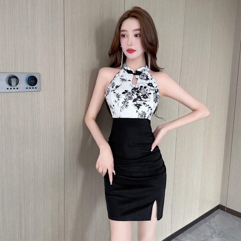 Strapless package hip dress mixed colors cheongsam