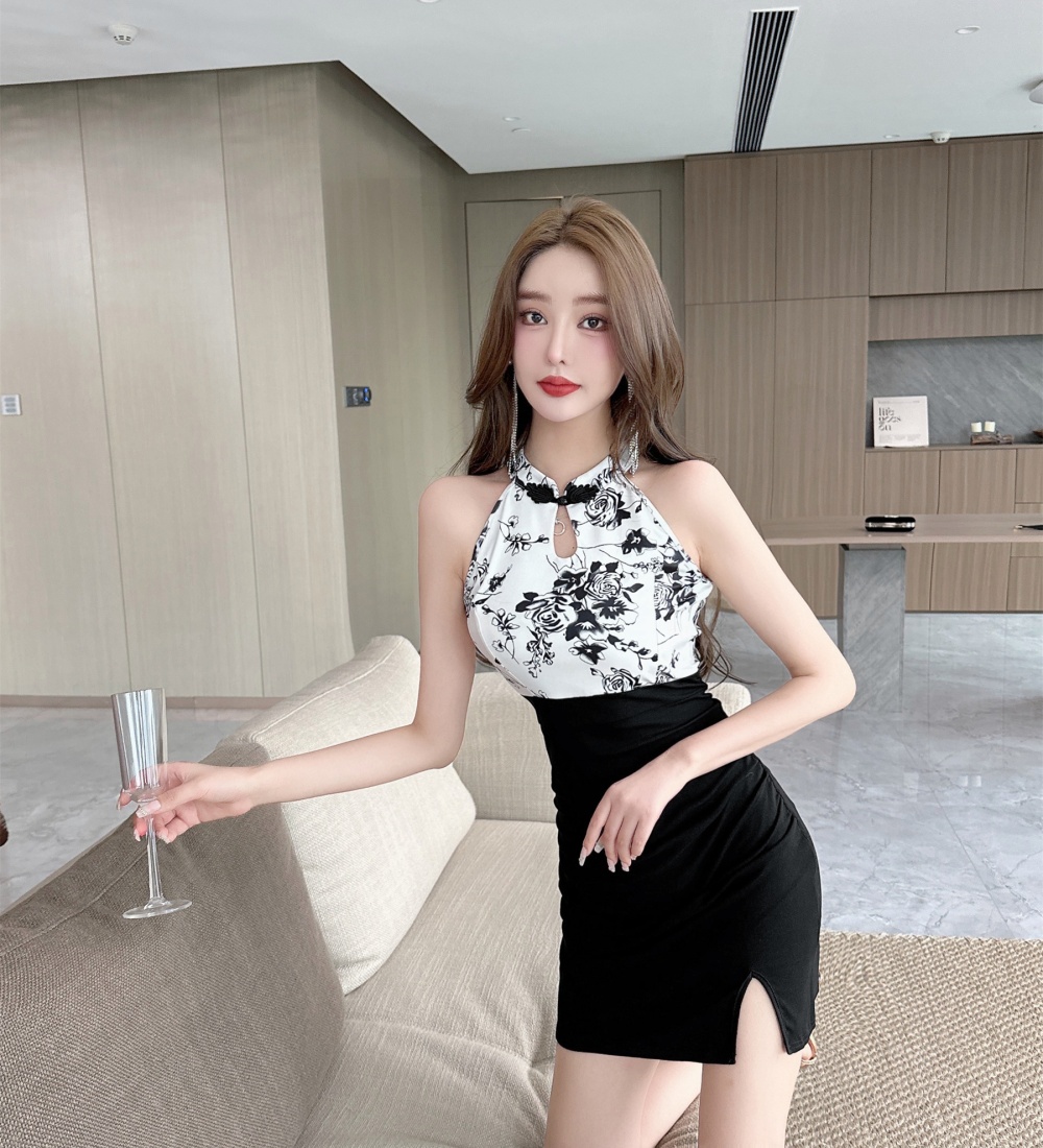 Strapless package hip dress mixed colors cheongsam