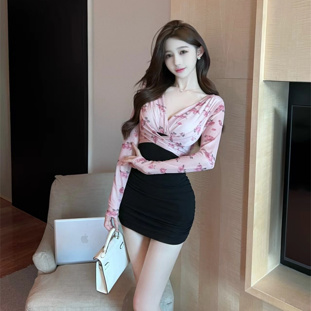 Package hip long sleeve bottoming gauze sexy dress