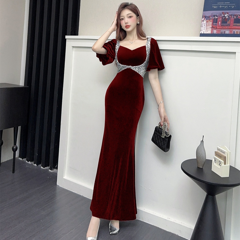 Bride retro mermaid evening dress ladies France style dress