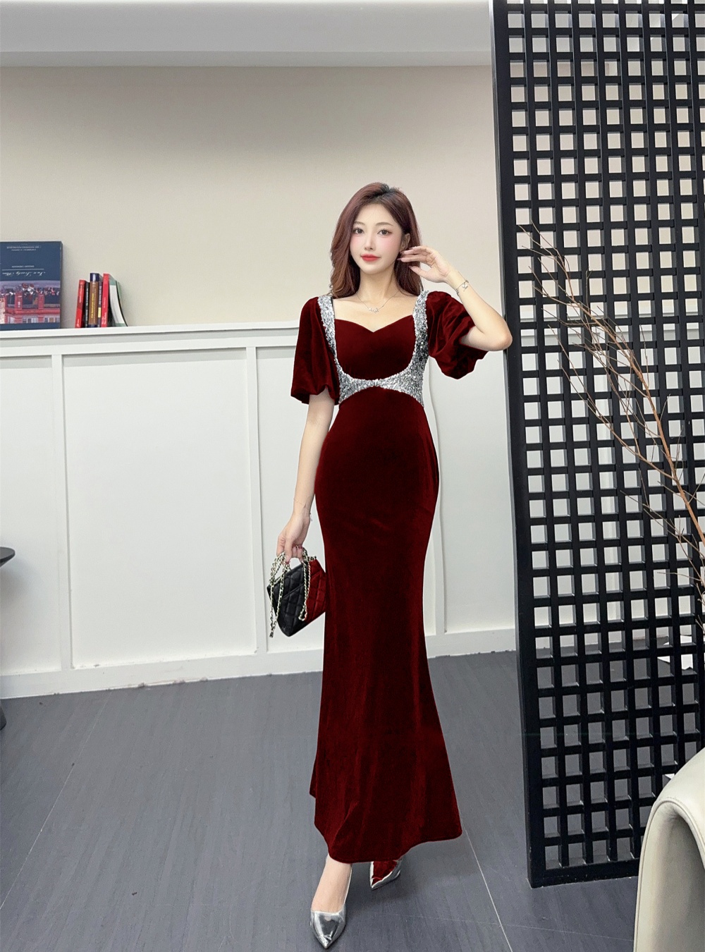 Bride retro mermaid evening dress ladies France style dress