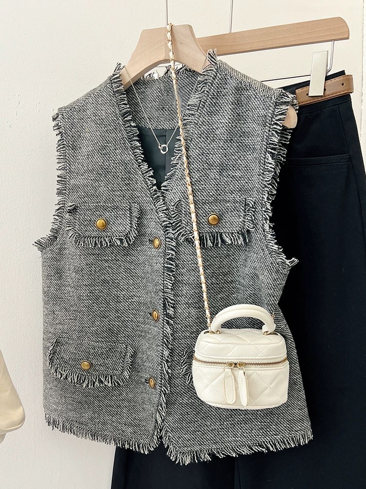 Retro chanelstyle vest tassels waistcoat