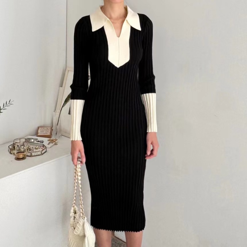 Slim Korean style mixed colors knitted dress