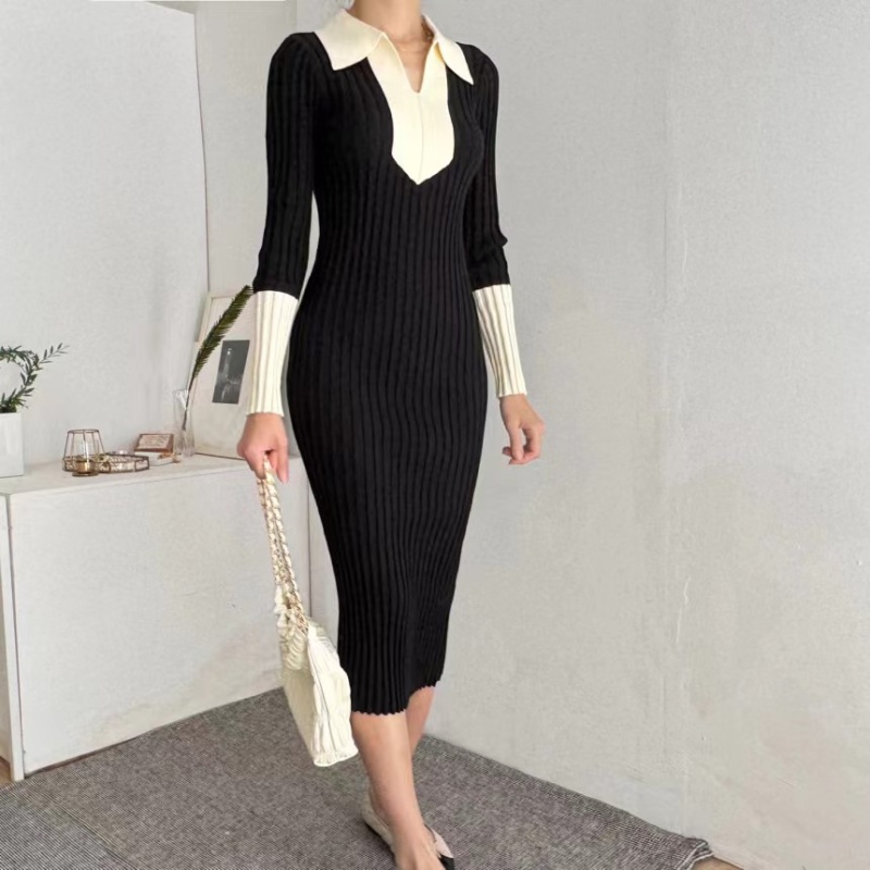 Slim Korean style mixed colors knitted dress