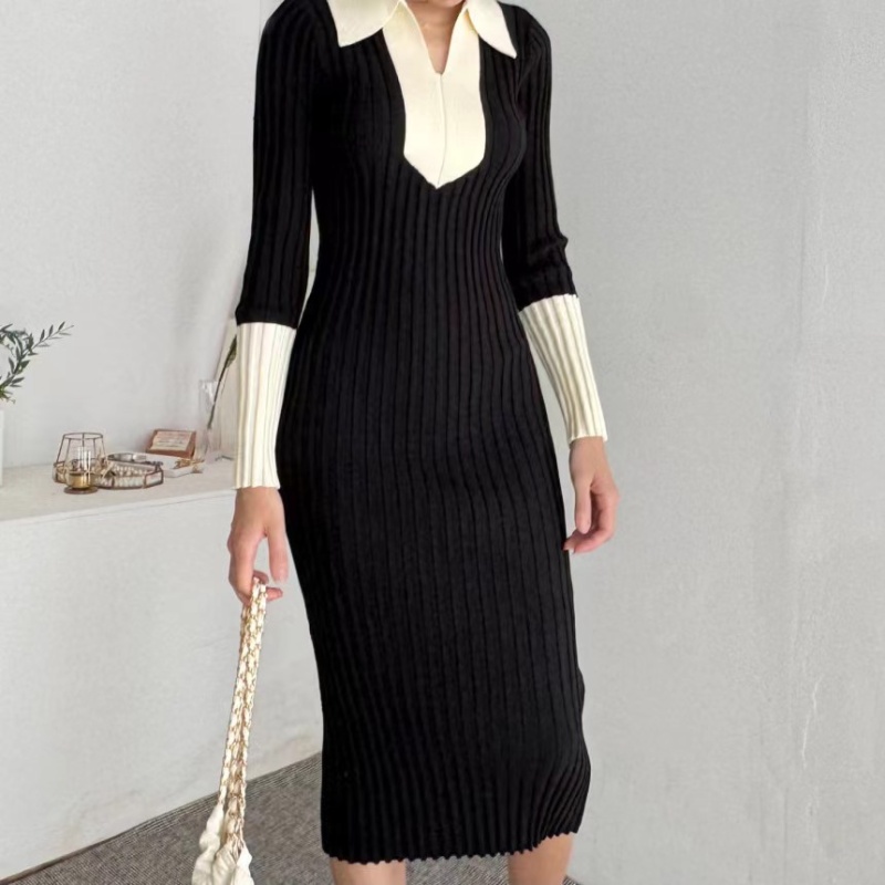 Slim Korean style mixed colors knitted dress