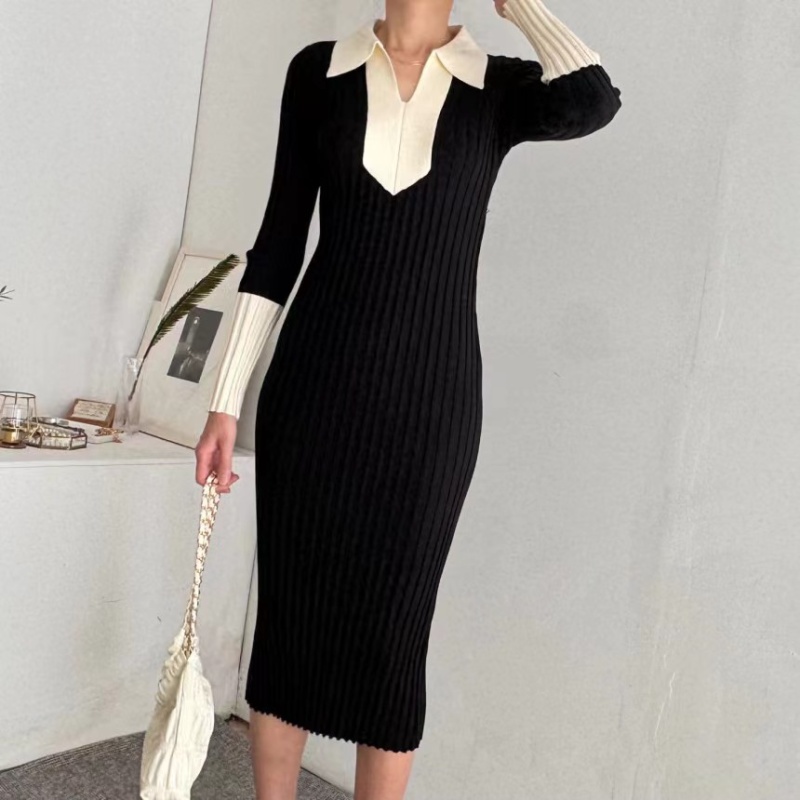 Slim Korean style mixed colors knitted dress