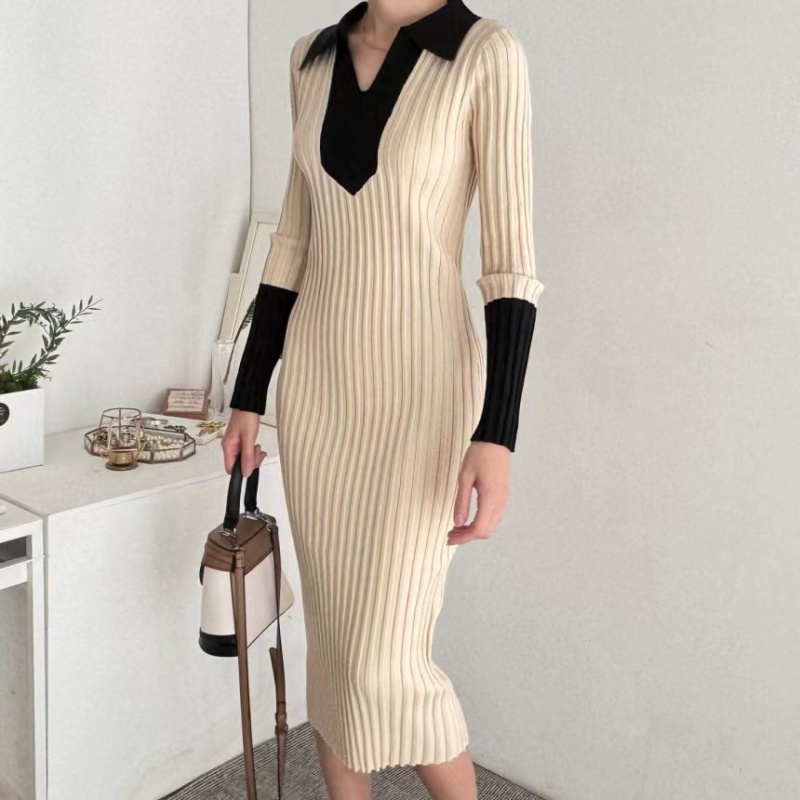 Slim Korean style mixed colors knitted dress