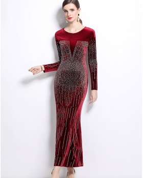 Long sleeve velvet formal dress long dress