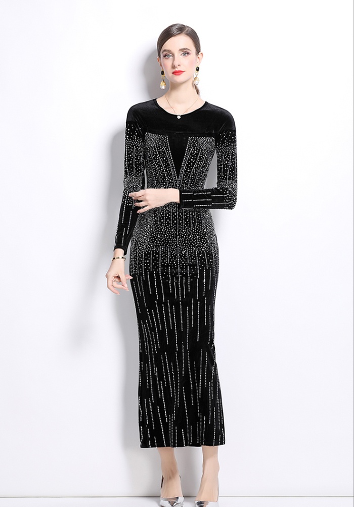 Long sleeve velvet formal dress long dress