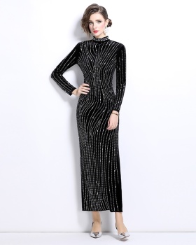 Velvet slim formal dress rhinestone dress