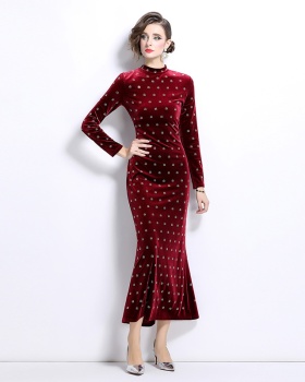 European style rhinestone formal dress velvet dress