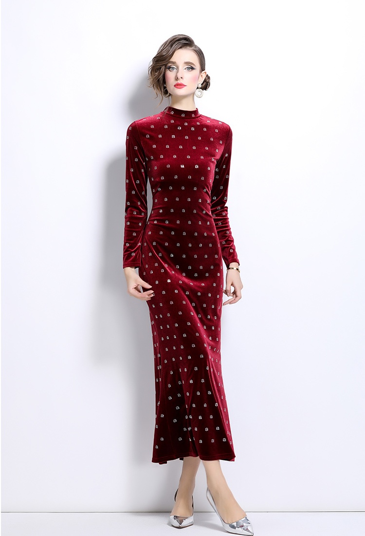 European style rhinestone formal dress velvet dress