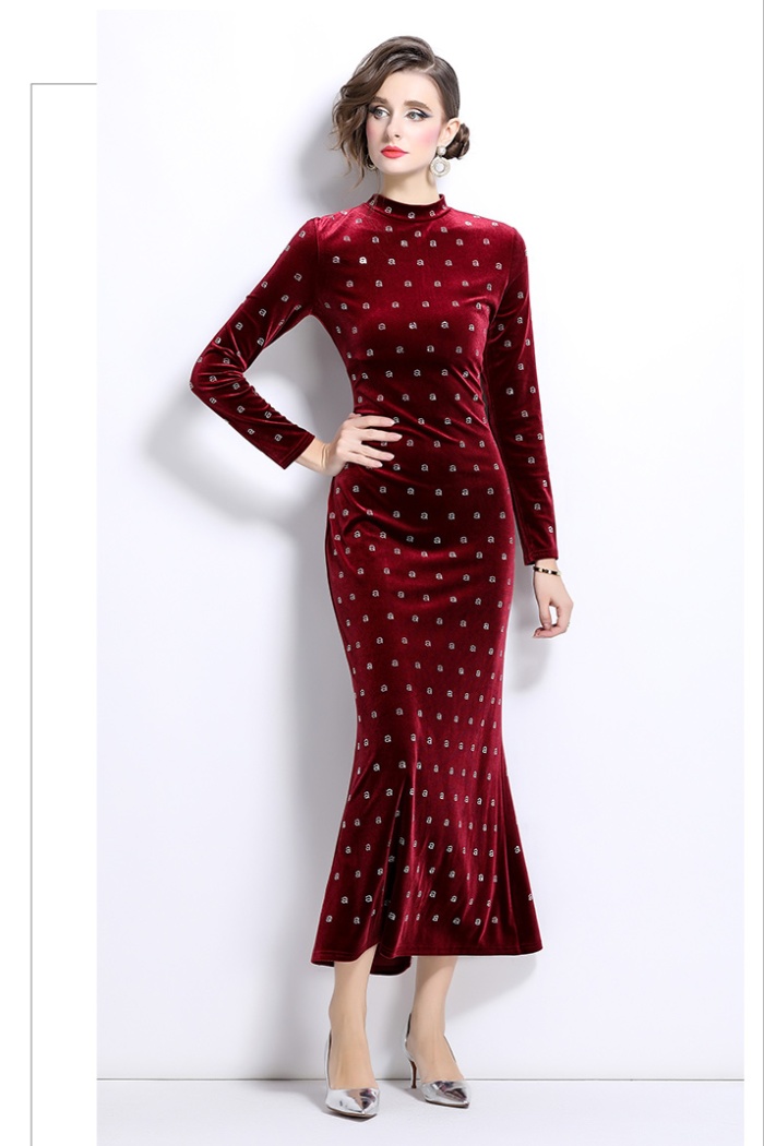 European style rhinestone formal dress velvet dress