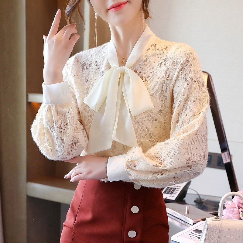 Bow small shirt plus velvet bottoming shirt