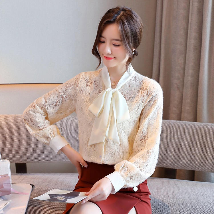 Bow small shirt plus velvet bottoming shirt