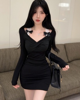 Sexy strapless lace black hollow dress for women