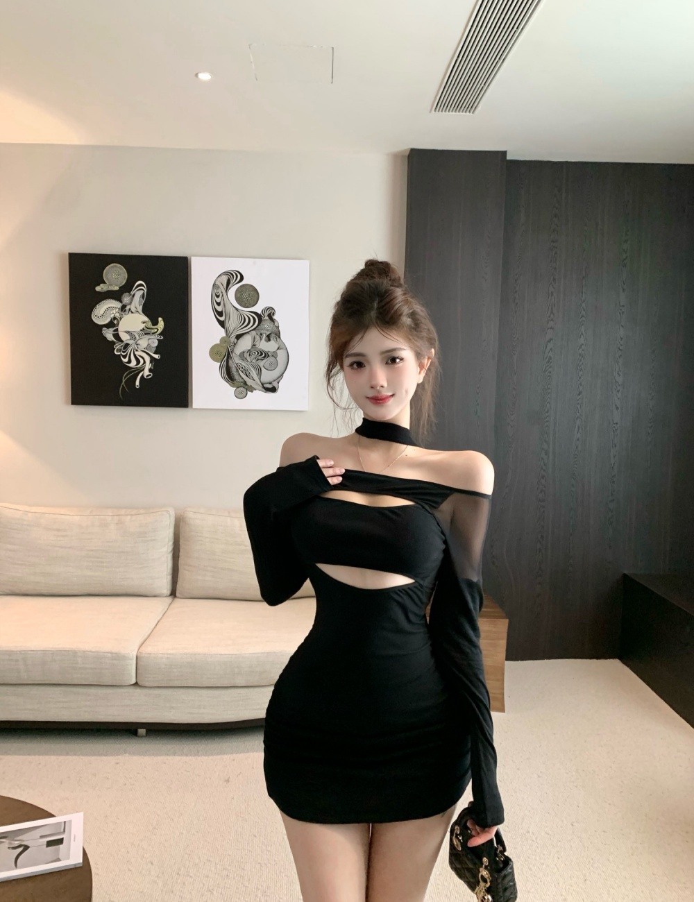 Package hip slim splice gauze fashion sexy dress for women