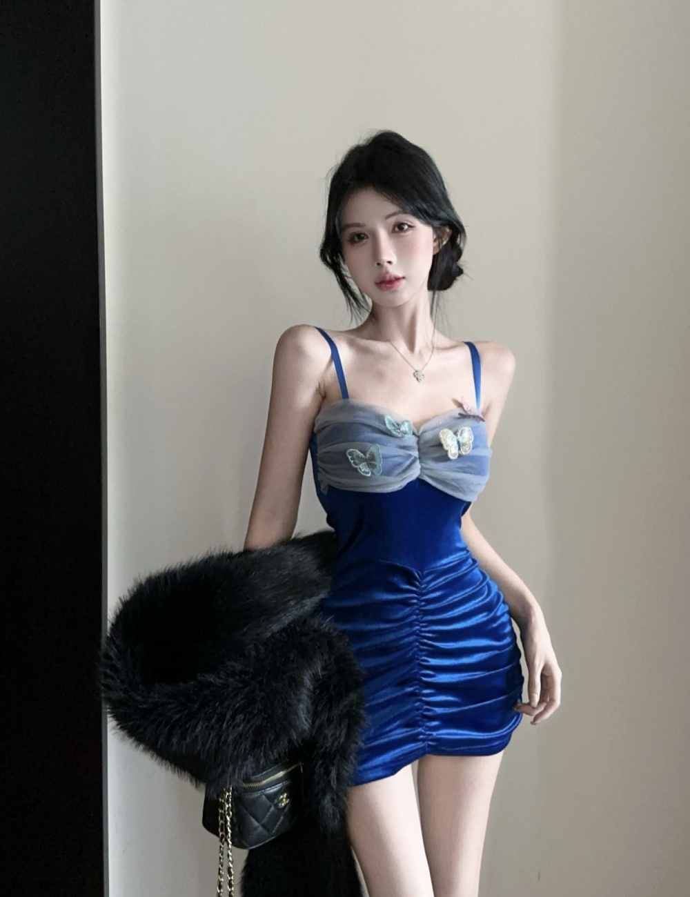 Sexy tight dress sling blue formal dress for women