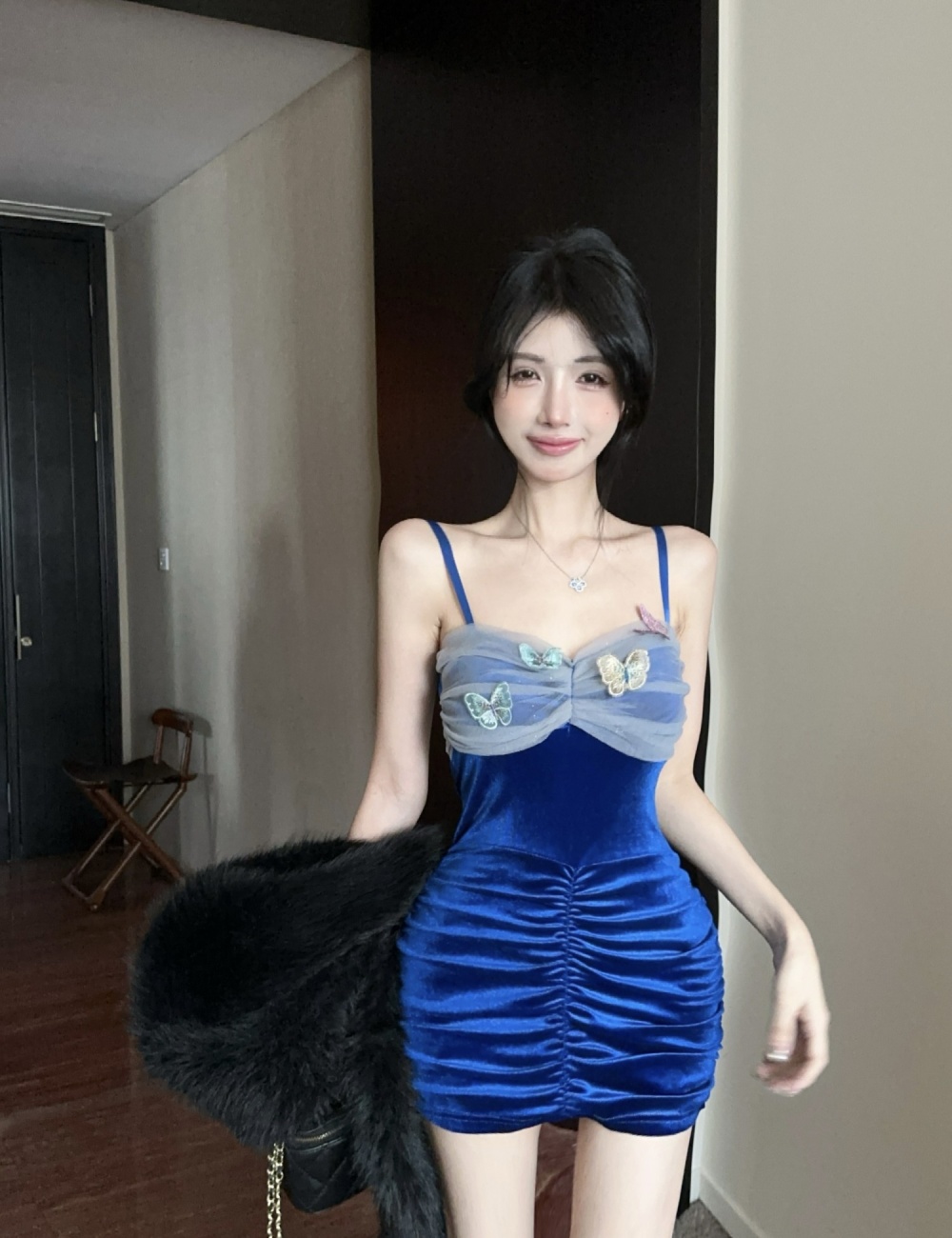 Sexy tight dress sling blue formal dress for women