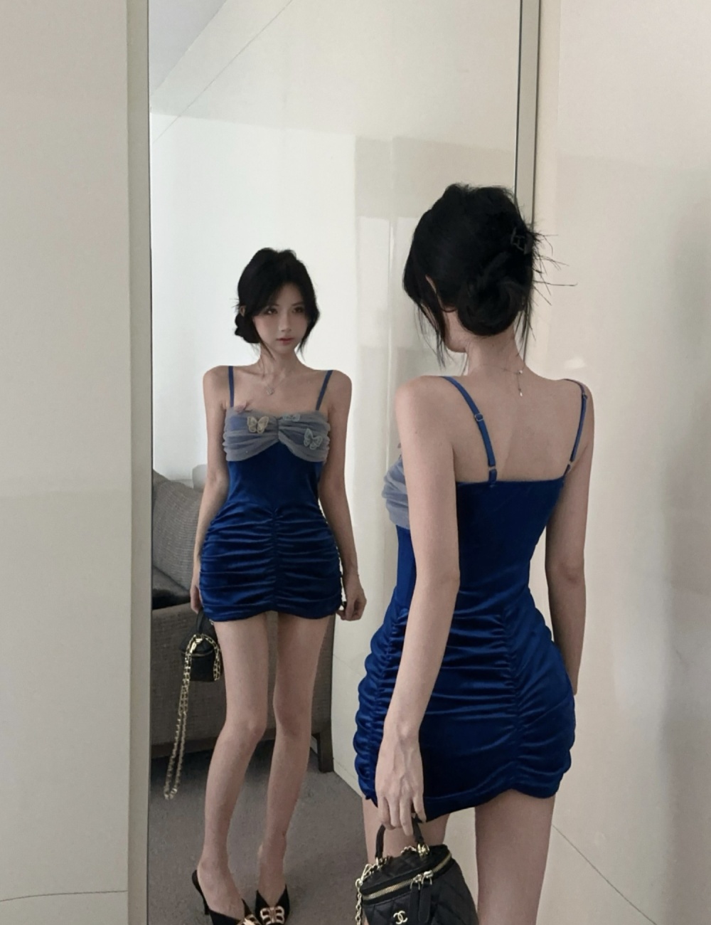 Sexy tight dress sling blue formal dress for women