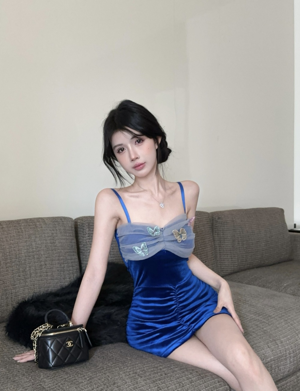 Sexy tight dress sling blue formal dress for women