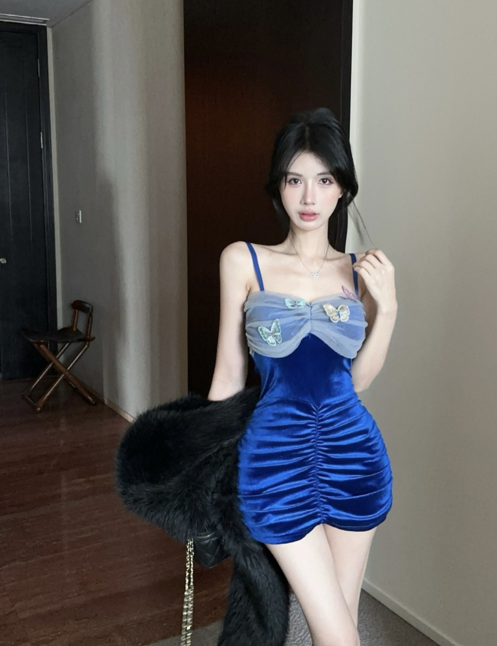 Sexy tight dress sling blue formal dress for women