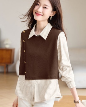 Long sleeve splice tops autumn shirt for women