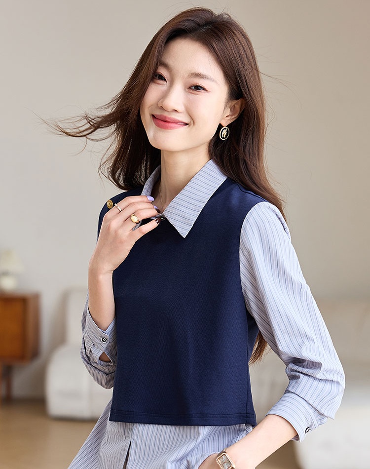 Long sleeve splice tops autumn shirt for women