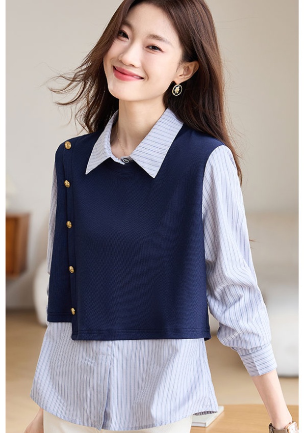 Long sleeve splice tops autumn shirt for women