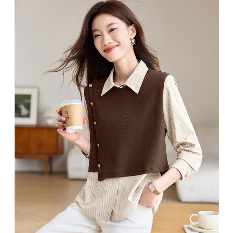 Long sleeve splice tops autumn shirt for women