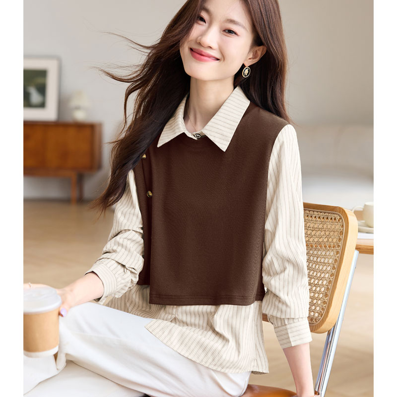 Long sleeve splice tops autumn shirt for women