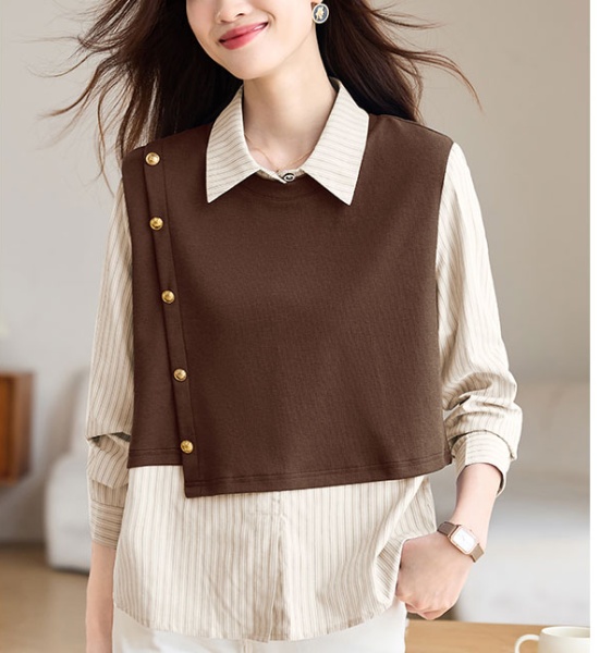 Long sleeve splice tops autumn shirt for women