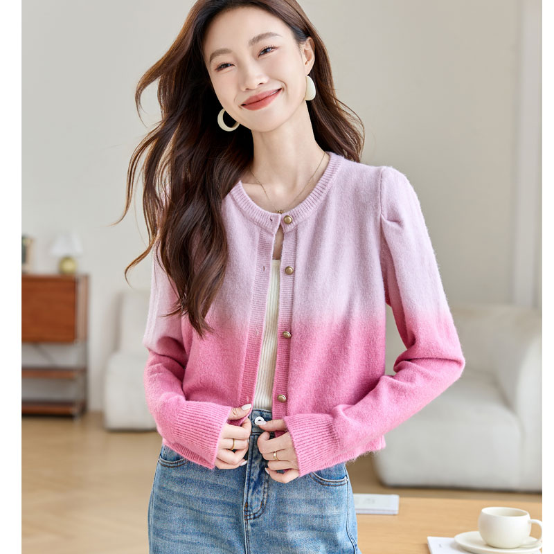 Autumn and winter cardigan pink sweater for women