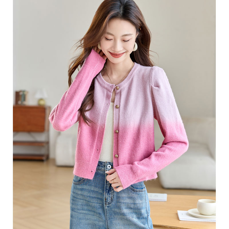 Autumn and winter cardigan pink sweater for women