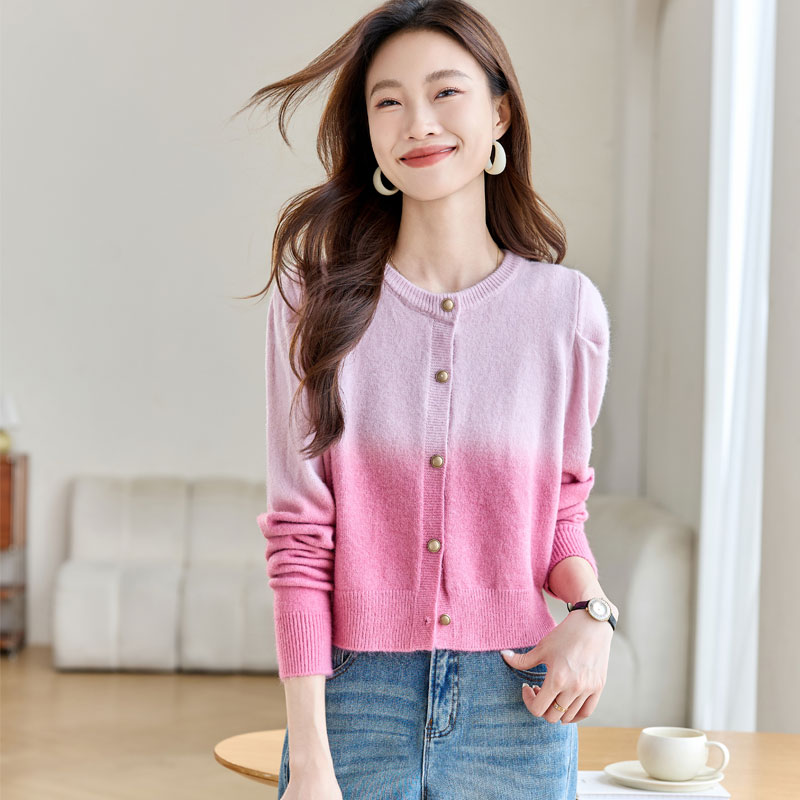 Autumn and winter cardigan pink sweater for women