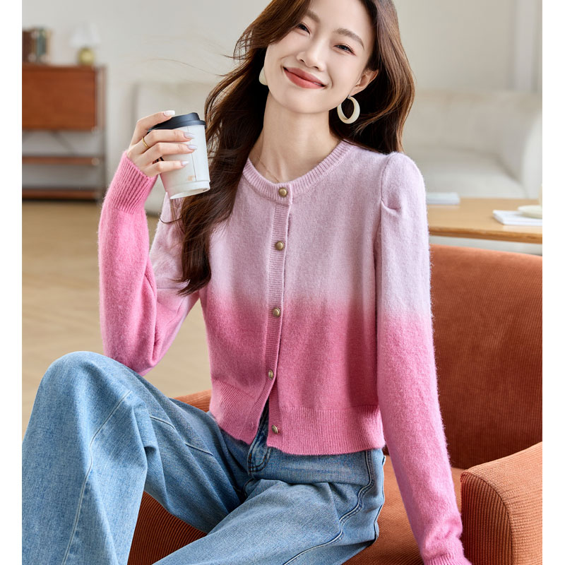 Autumn and winter cardigan pink sweater for women