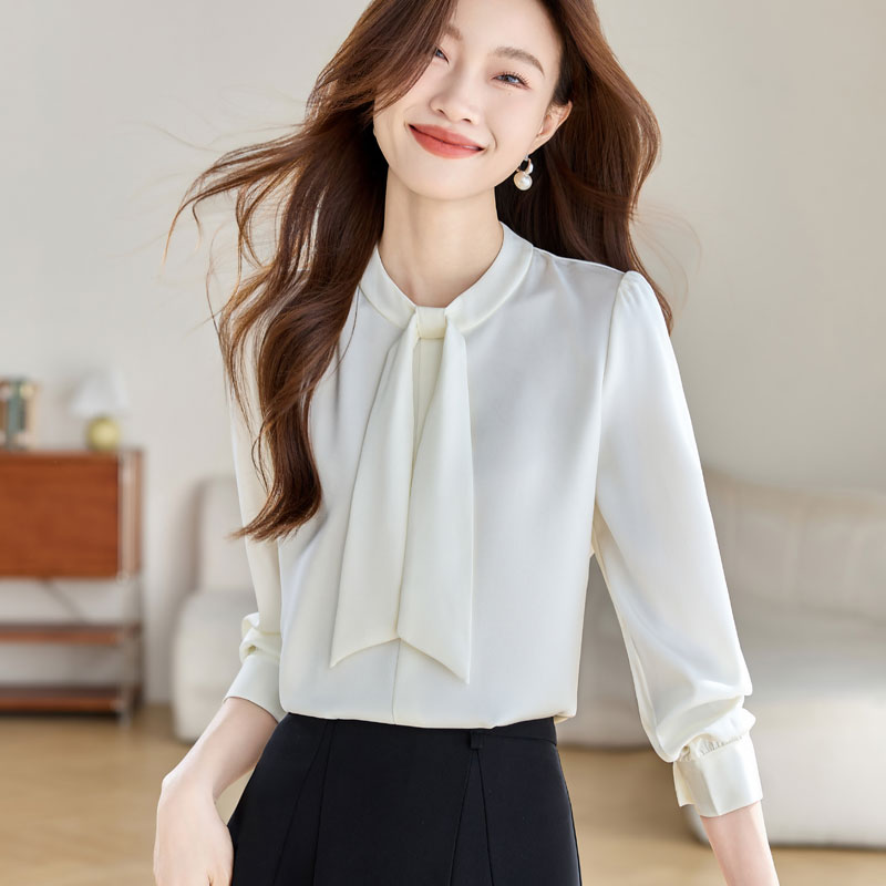 France style frenum satin long sleeve shirt for women