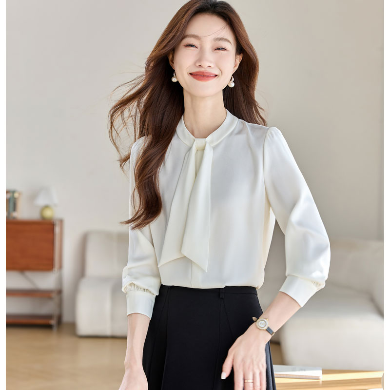 France style frenum satin long sleeve shirt for women