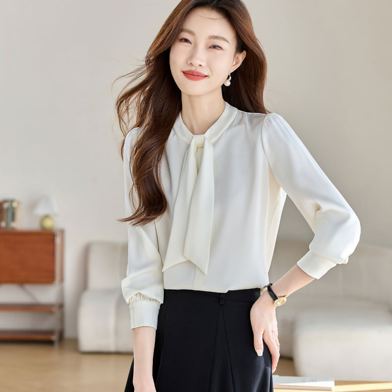 France style frenum satin long sleeve shirt for women