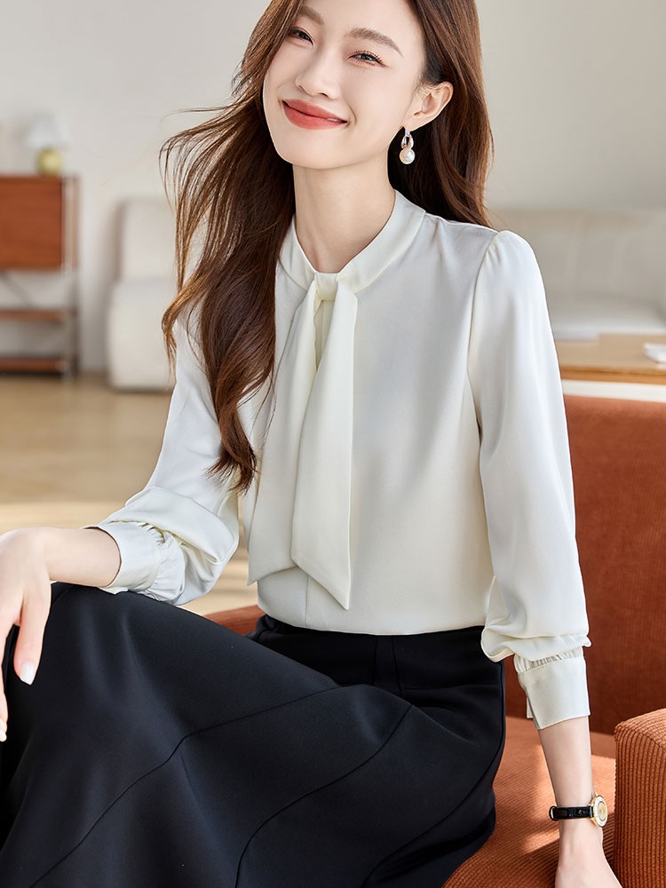 France style frenum satin long sleeve shirt for women