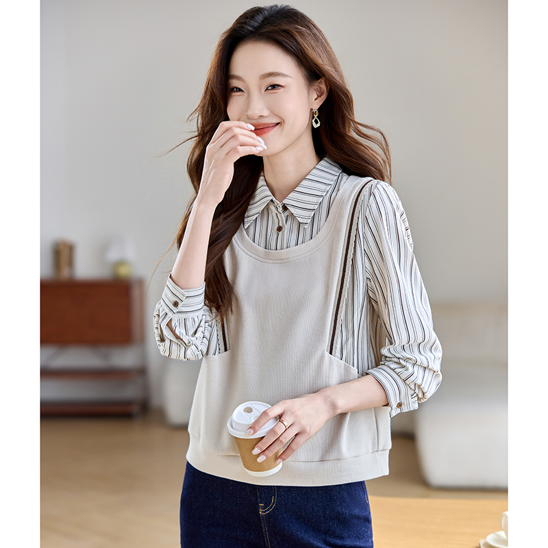 Splice fashion hoodie Pseudo-two tops for women